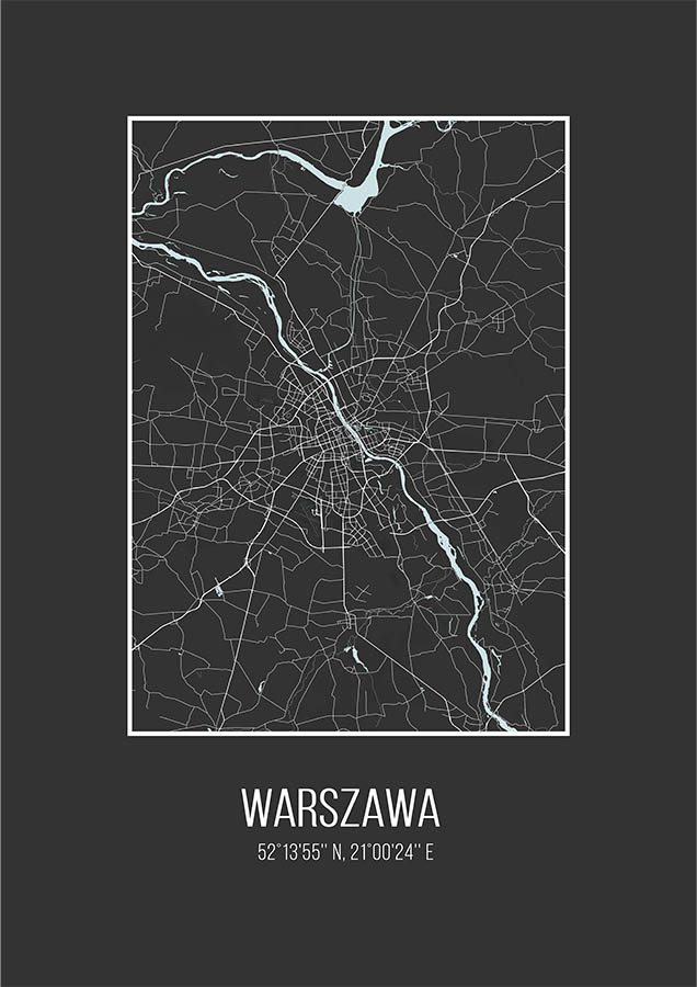 Warszawa ulice linie minimalistyczny plakat czarne tło