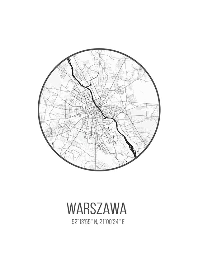 Warszawa ulice linie minimalistyczny plakat białe tło koło okrąg