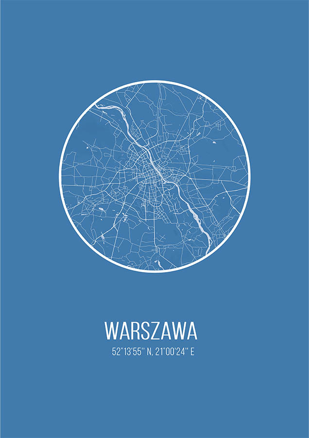 Warszawa plakat niebieskie tło koło okrąg