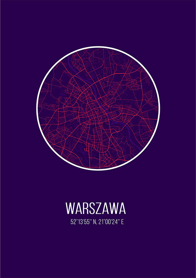 Warszawa ulice linie minimalistyczny plakat niebieskie tło koło okrąg