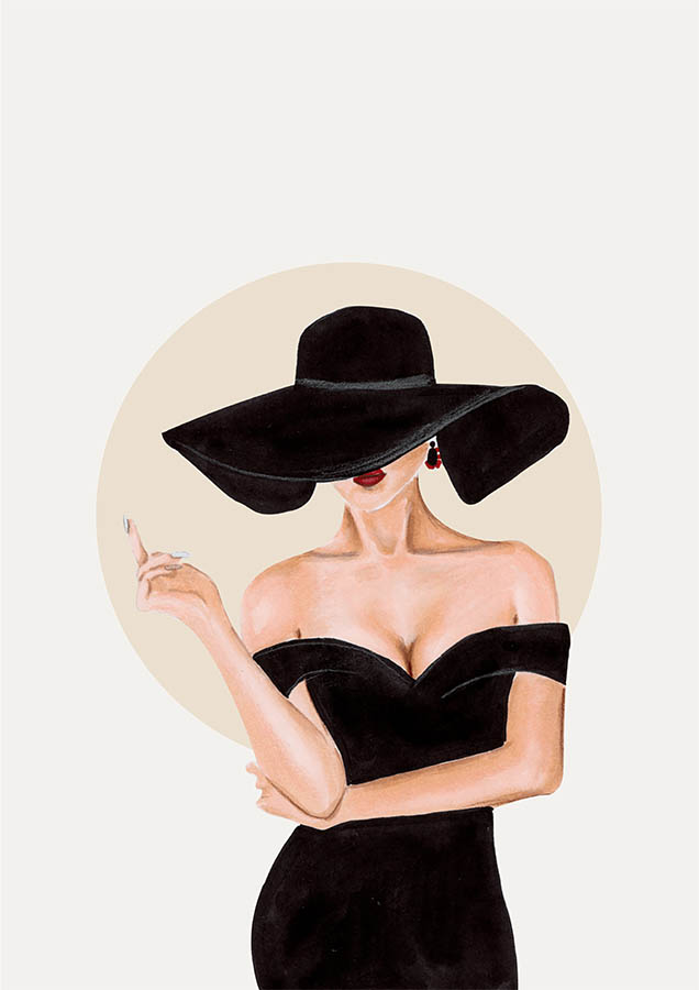 kobieta plakat piękna czarna sukienka kapelusz instagram influenserka girl power outfit grl power