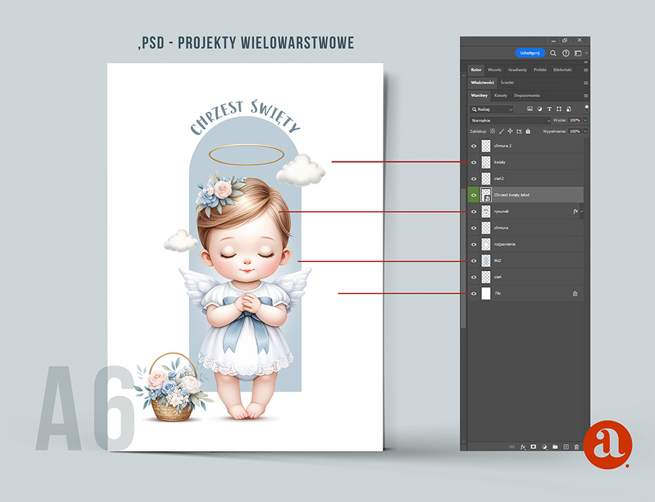Gotowe projekty zaproszeń na chrzest dla dzieci format PSD