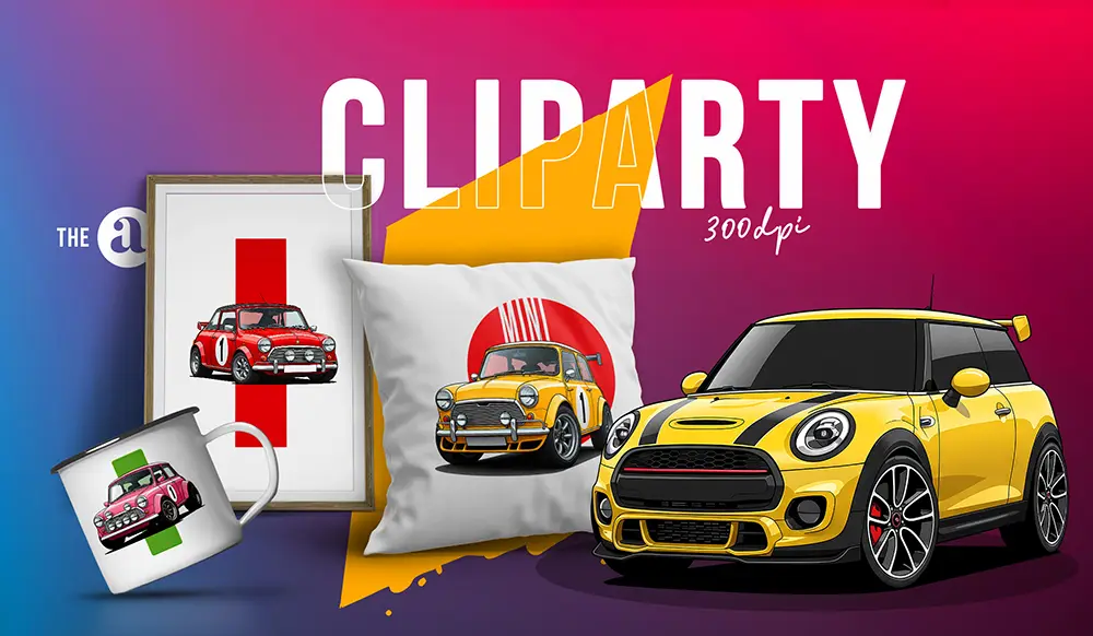 Mini Cooper Auto Klasyk – Zestaw 35 Retro Grafik PNG do Pobrania