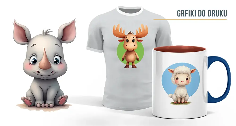 Zwierzęta Ilustracje PNG – małpka, goryl, hipopotam, koń, kangur, konik