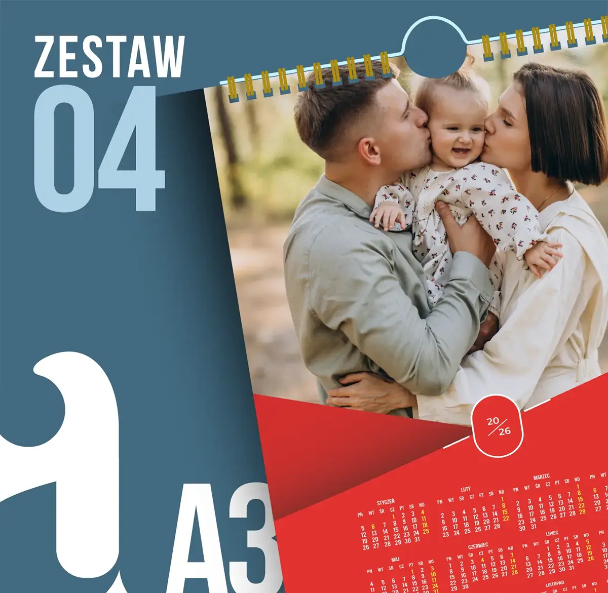 foto kalendarz 2026 projekty jednostronny A3 szablony do pobrania d4a