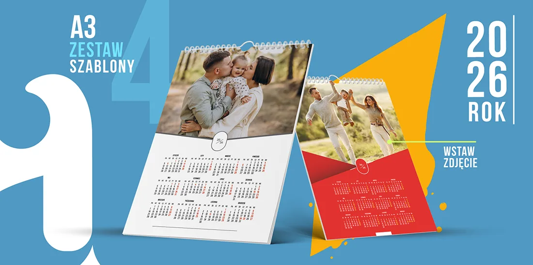 Jednostronicowy kalendarz A3 PSD – projekt 12 miesięcy 