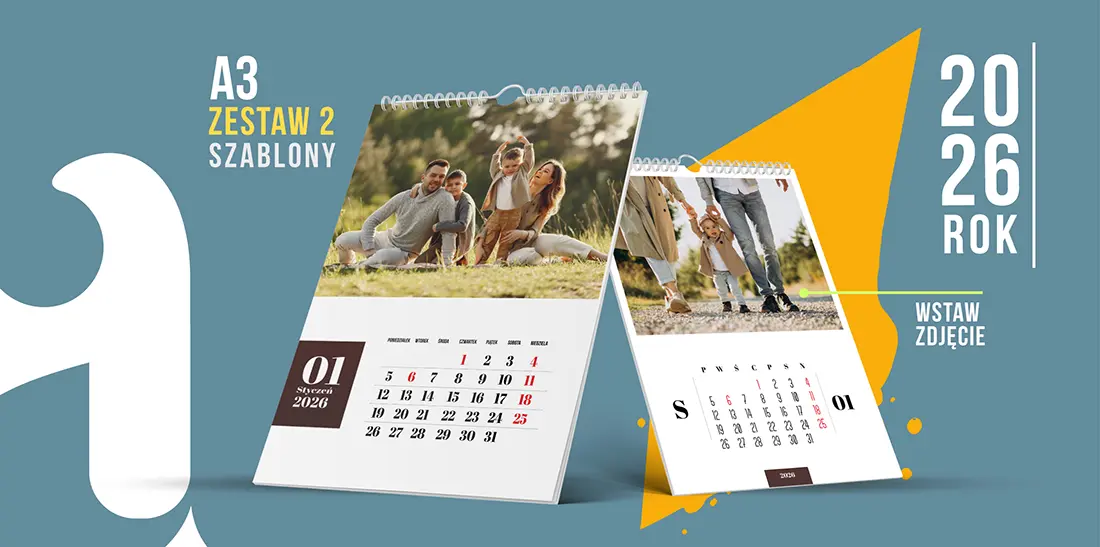 Profesjonalne szablony kalendarzy A3 PSD 2026 – drukarnia
