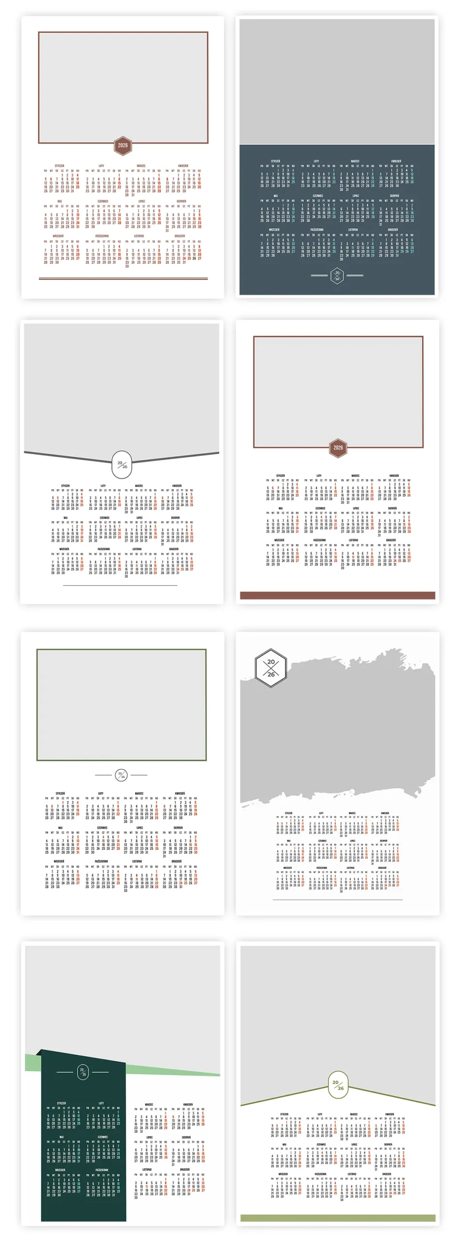 Jednostronicowy kalendarz A3 PSD – projekt 12 miesięcy 