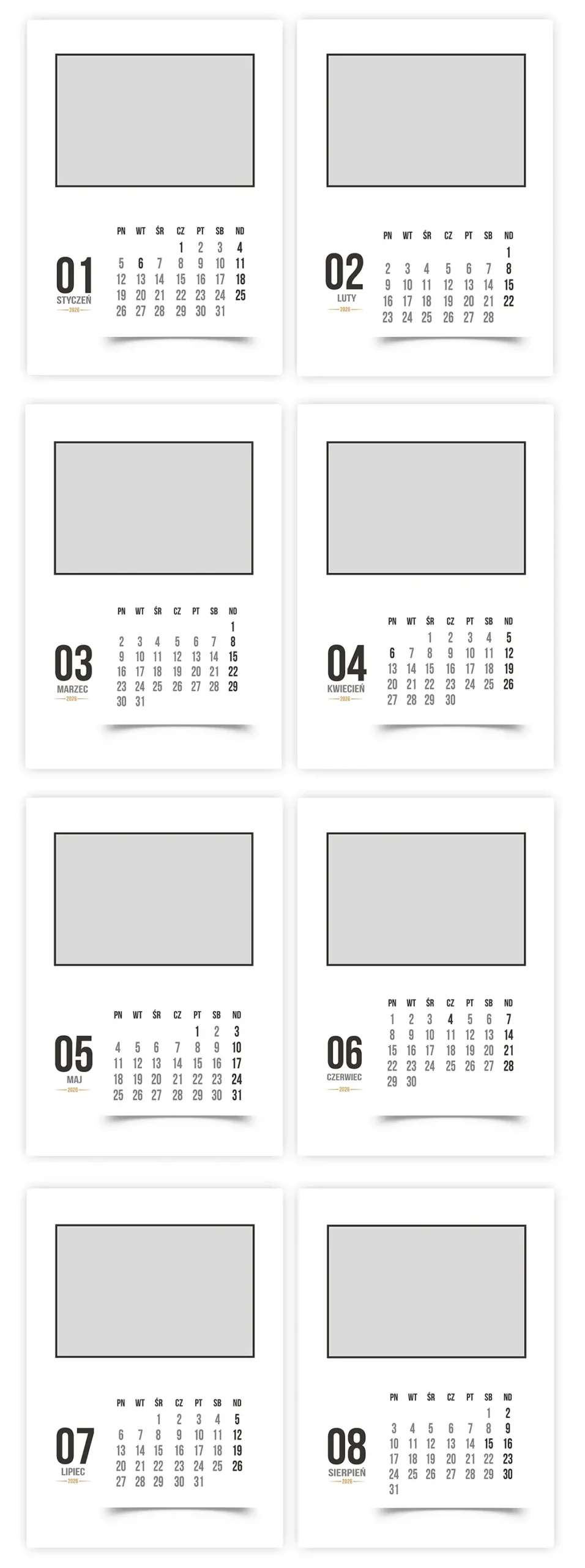 Designerskie szablony kalendarzy psd A3 2026 – do druku
