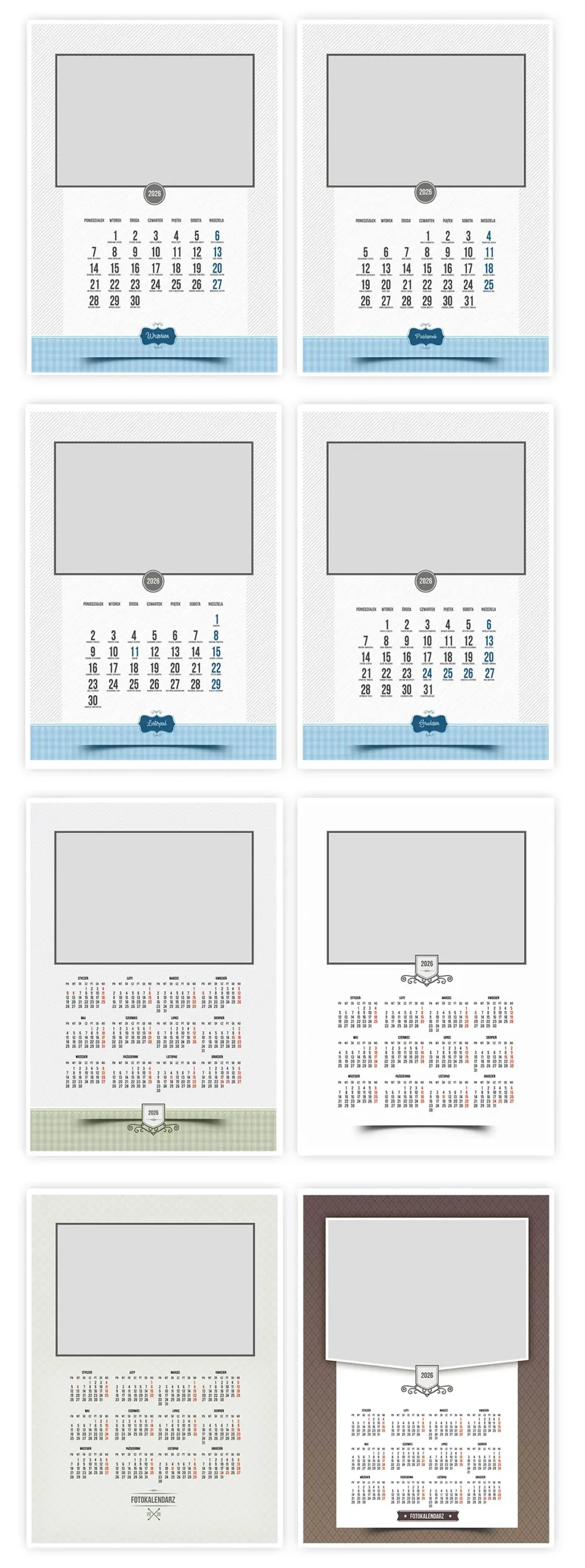 Designerskie szablony kalendarzy psd A3 2026 – do druku