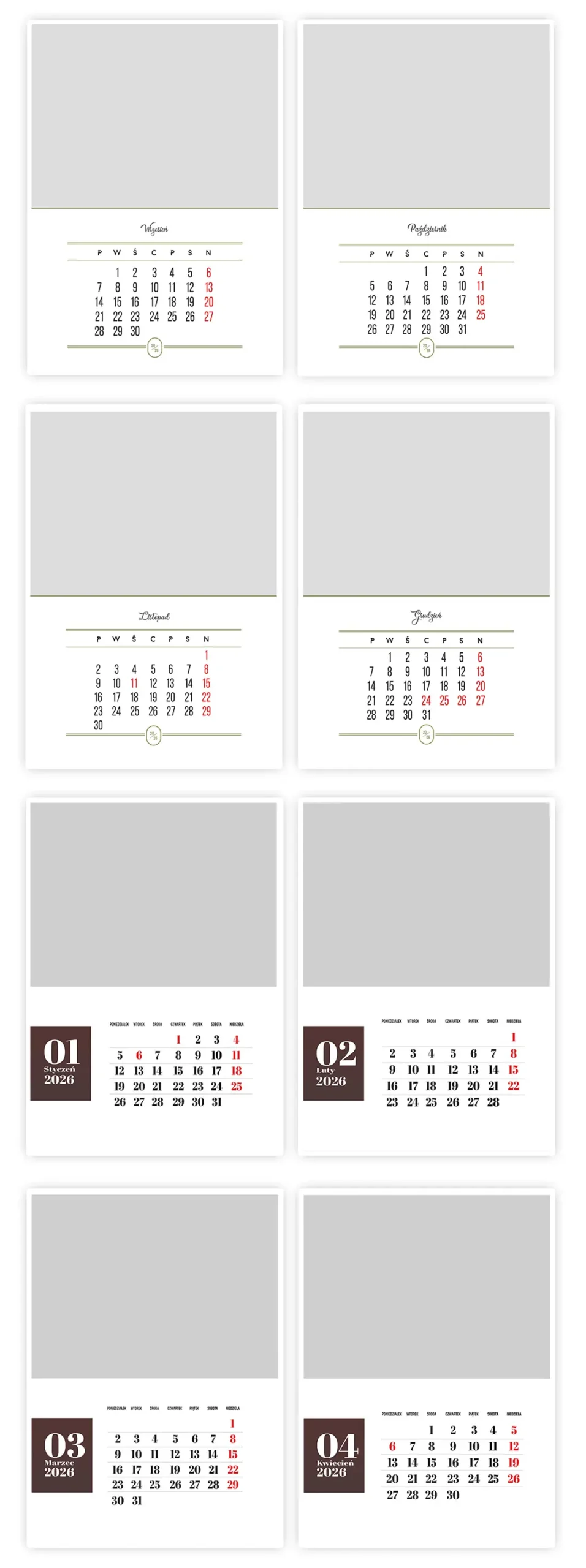 Profesjonalne szablony kalendarzy A3 PSD 2026 – drukarnia