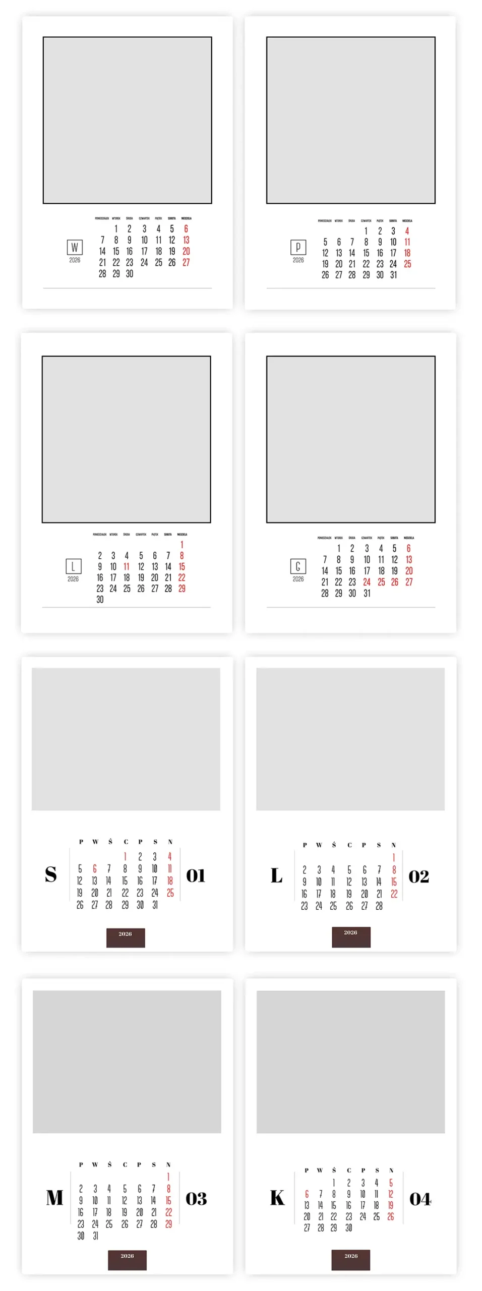 Profesjonalne szablony kalendarzy A3 PSD 2026 – drukarnia