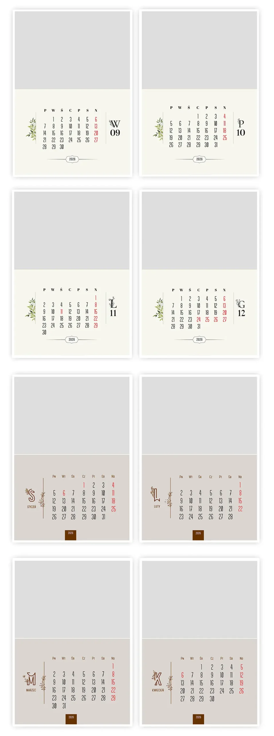 Profesjonalne szablony kalendarzy A3 PSD 2026 – drukarnia