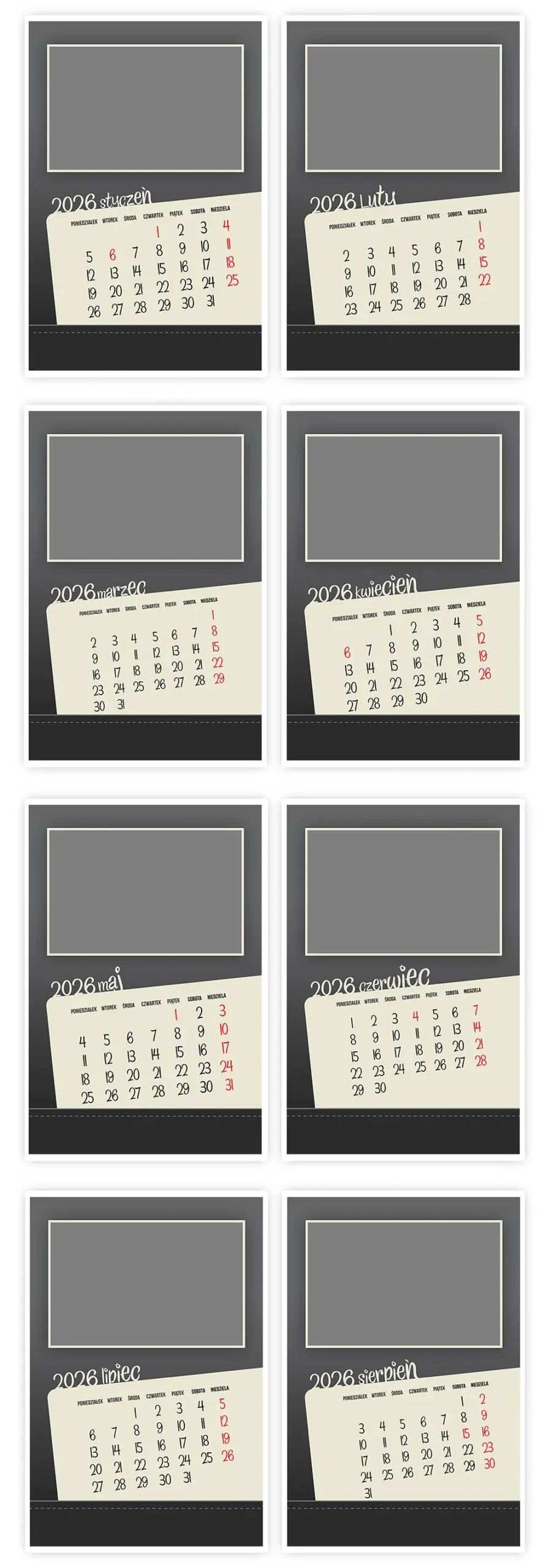 Fotoszablony Kalendarzy Ściennych A4 2026 PSD - Do Pobrania