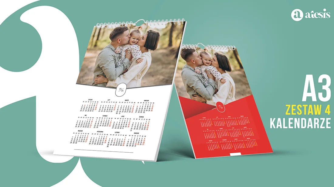 Jednostronicowy kalendarz A3 PSD – projekt 12 miesięcy 