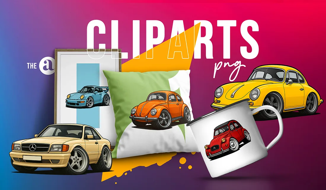Zestaw 50 Clipartów Europejskie Samochody Sportowe Retro PNG