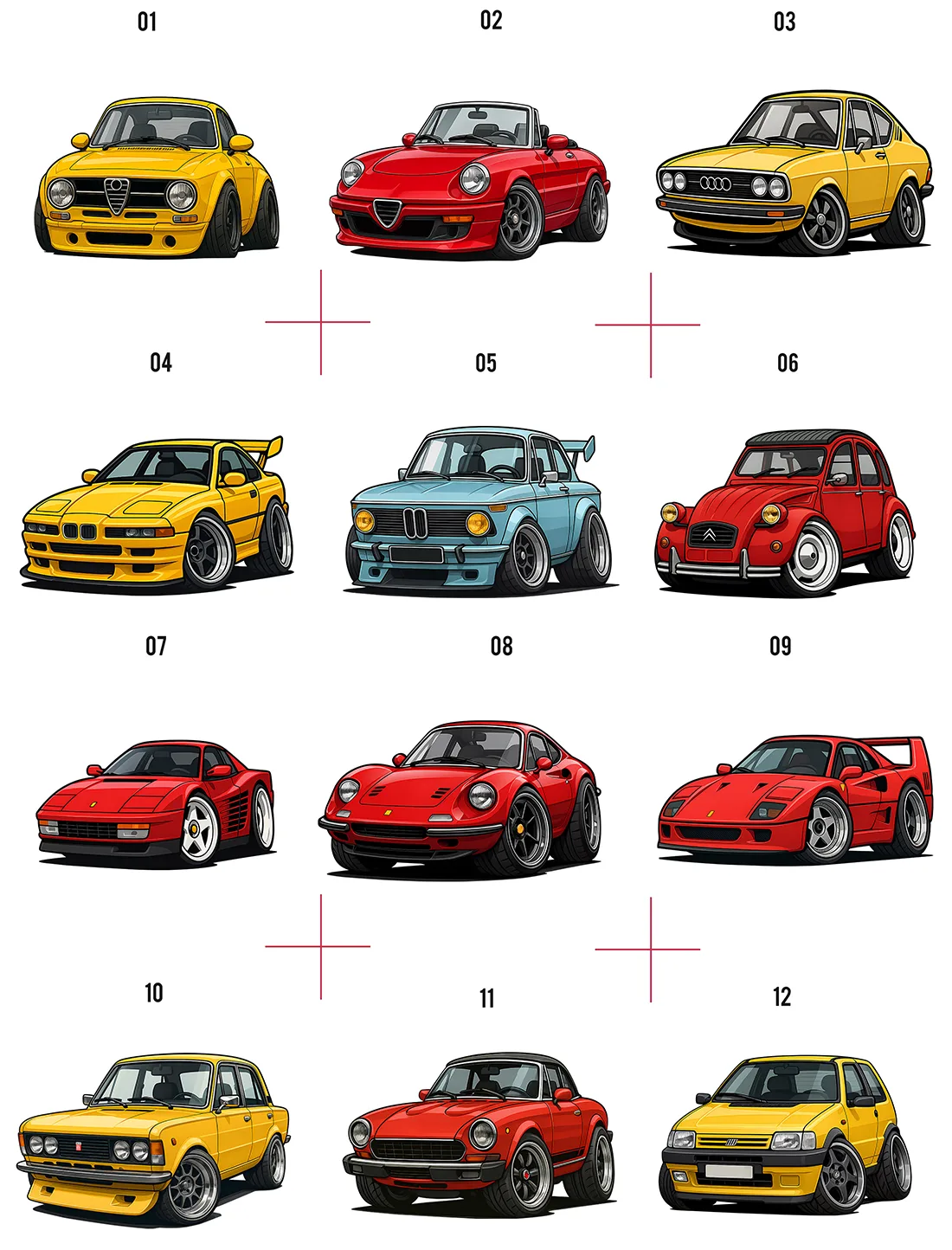 Zestaw 50 Clipartów Europejskie Samochody Sportowe Retro PNG